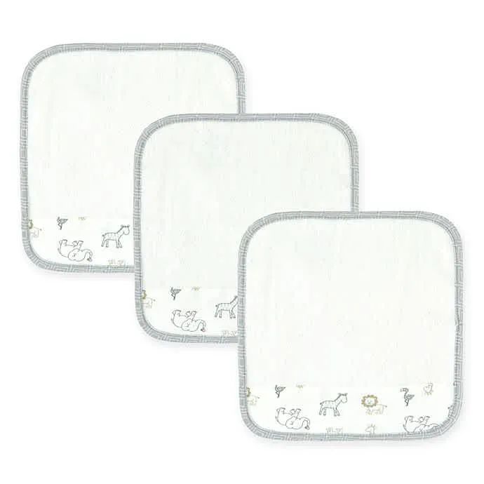 3-Pack Baby Neutral Animal Kingdom Woven Washcloths