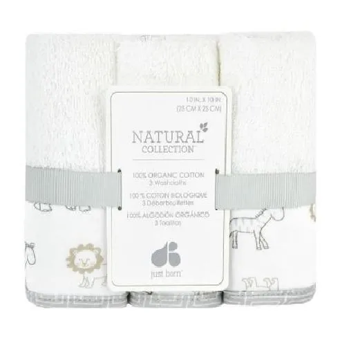 3-Pack Baby Neutral Animal Kingdom Woven Washcloths