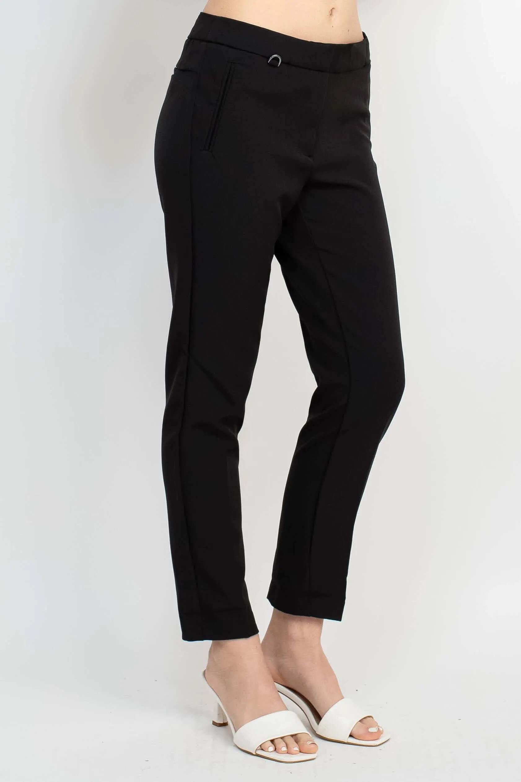 Adrianna Papell Mid Waist Solid Stretch Crepe Pants with Pockets