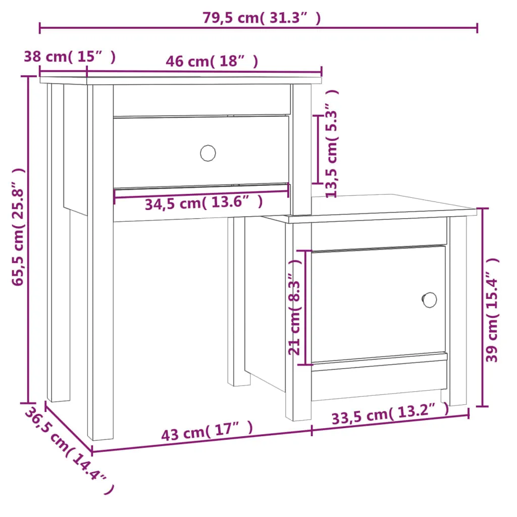 Bedside Cabinet White 79.5x38x65.5 cm Solid Wood Pine