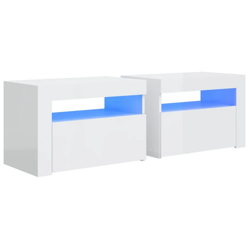 Bedside Cabinets 2 pcs with LEDs High Gloss White 60x35x40 cm