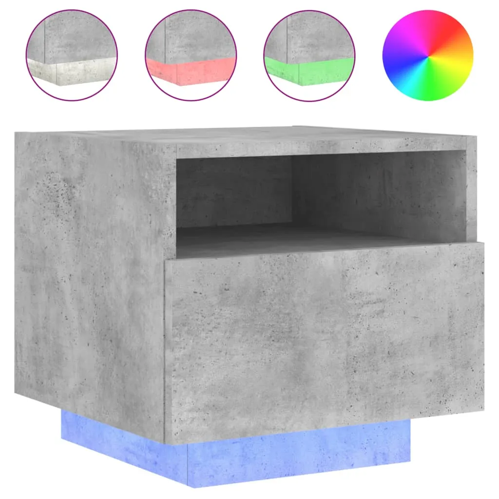 Bedside Cabinets with LED Lights 2 pcs Concrete Grey 40x39x37 cm