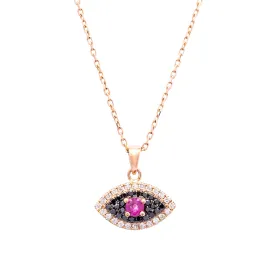 Black Diamonds and Ruby Evil Eye Necklace