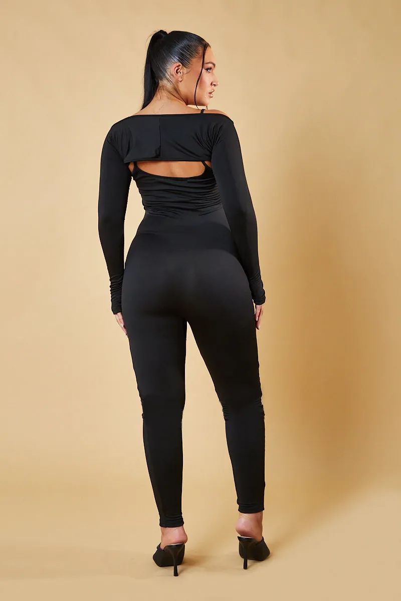 Black Two Piece Long Sleeve Jumpsuit - Ella