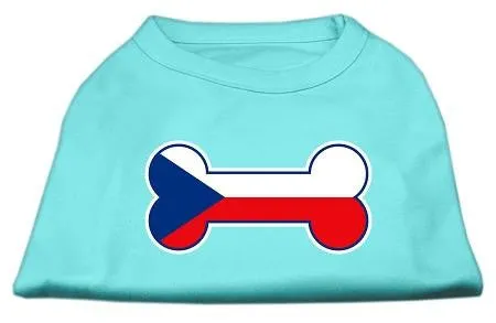 Bone Shaped Czech Republic Flag Screen Print Shirts Aqua XXXL(20)