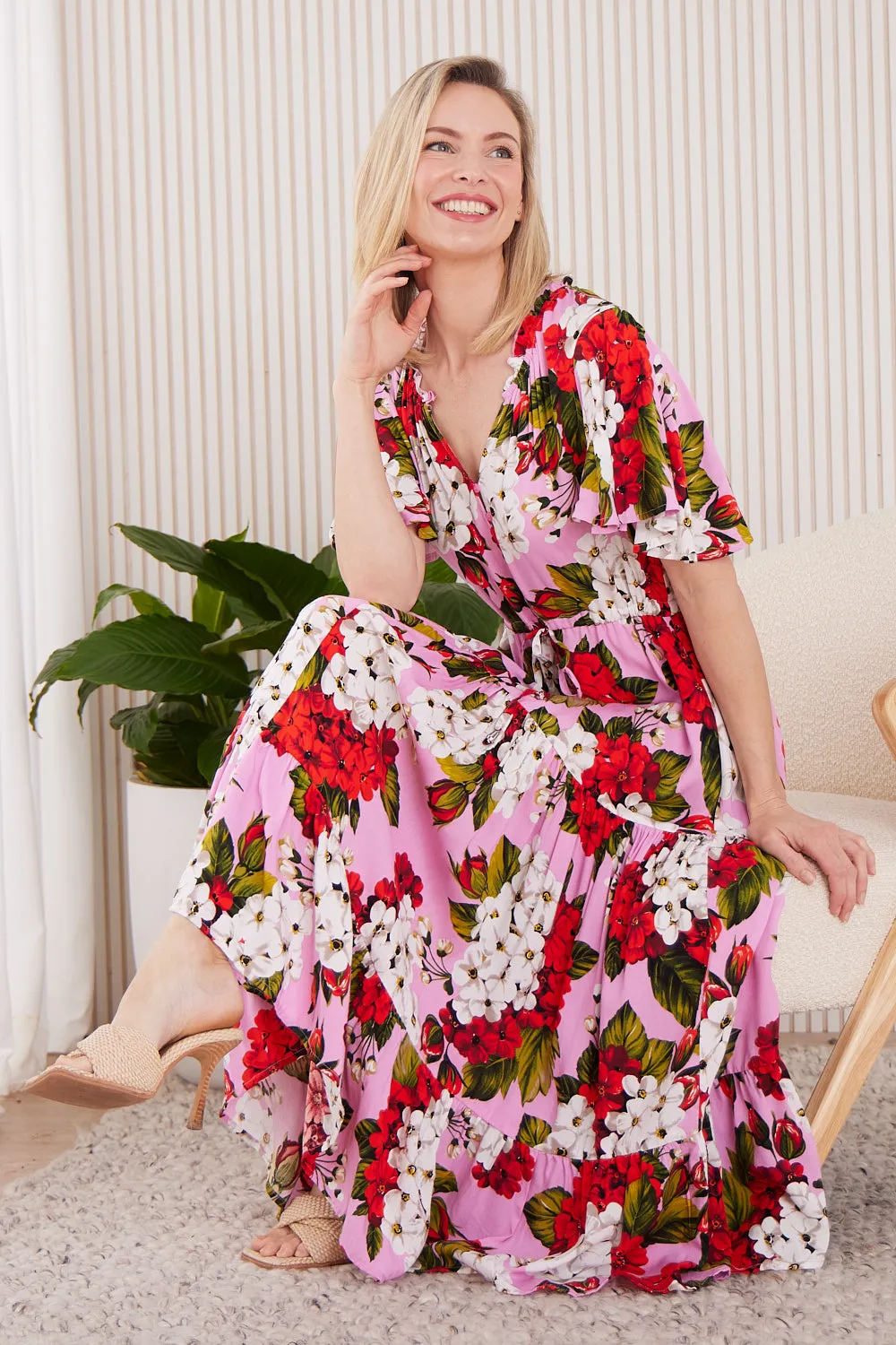 Briony Dress - Red/Pink Floral