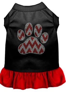 Candy Cane Chevron Paw Rhinestone Dog Dress Black With Red Med (12)