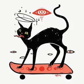 Cat On Skateboard, Matte Art Print Poster