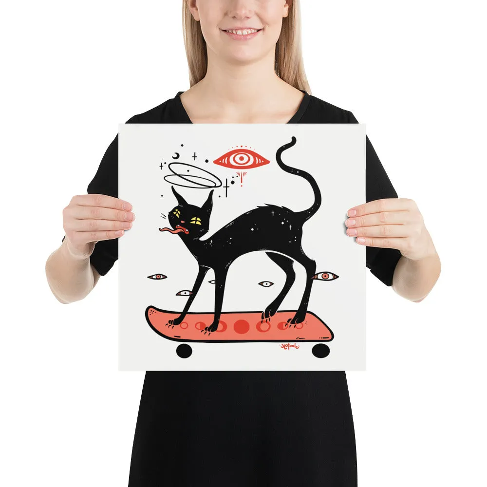 Cat On Skateboard, Matte Art Print Poster