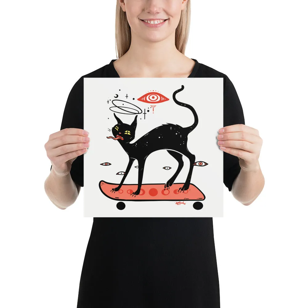 Cat On Skateboard, Matte Art Print Poster