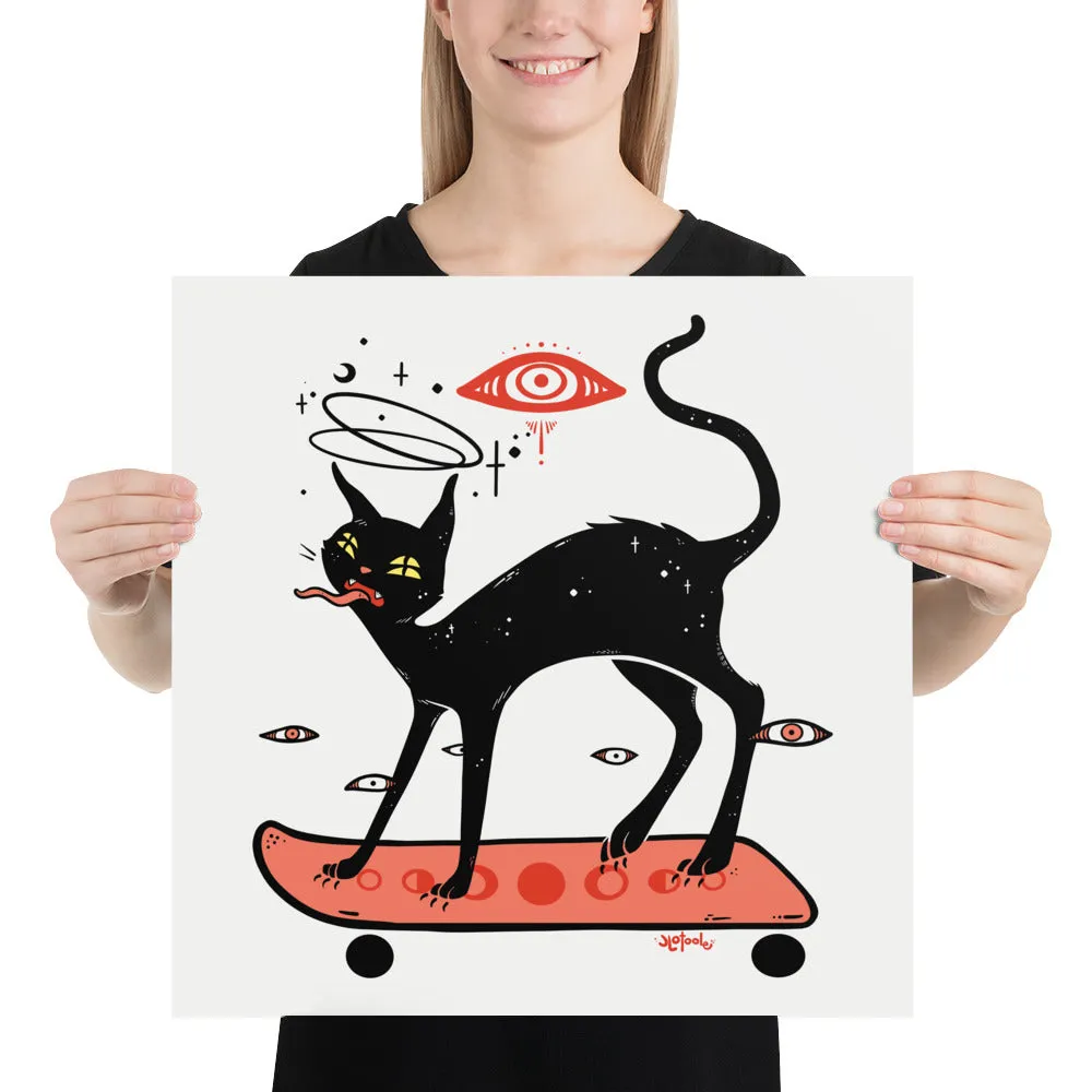 Cat On Skateboard, Matte Art Print Poster