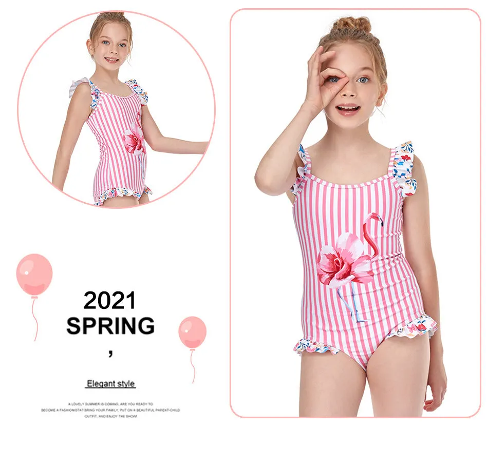 Children's jumpsuit flower fly edge girl swimwear