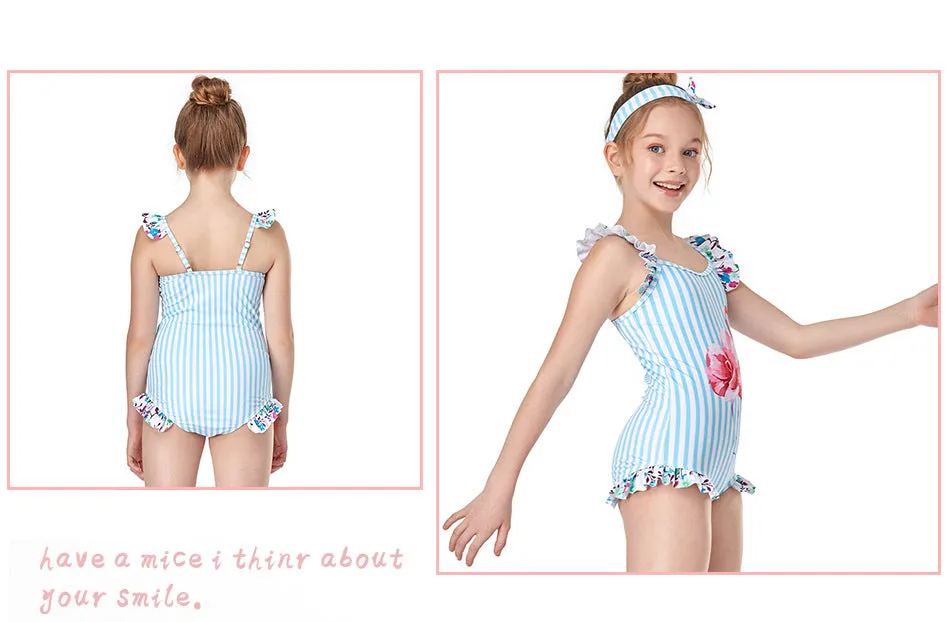 Children's jumpsuit flower fly edge girl swimwear