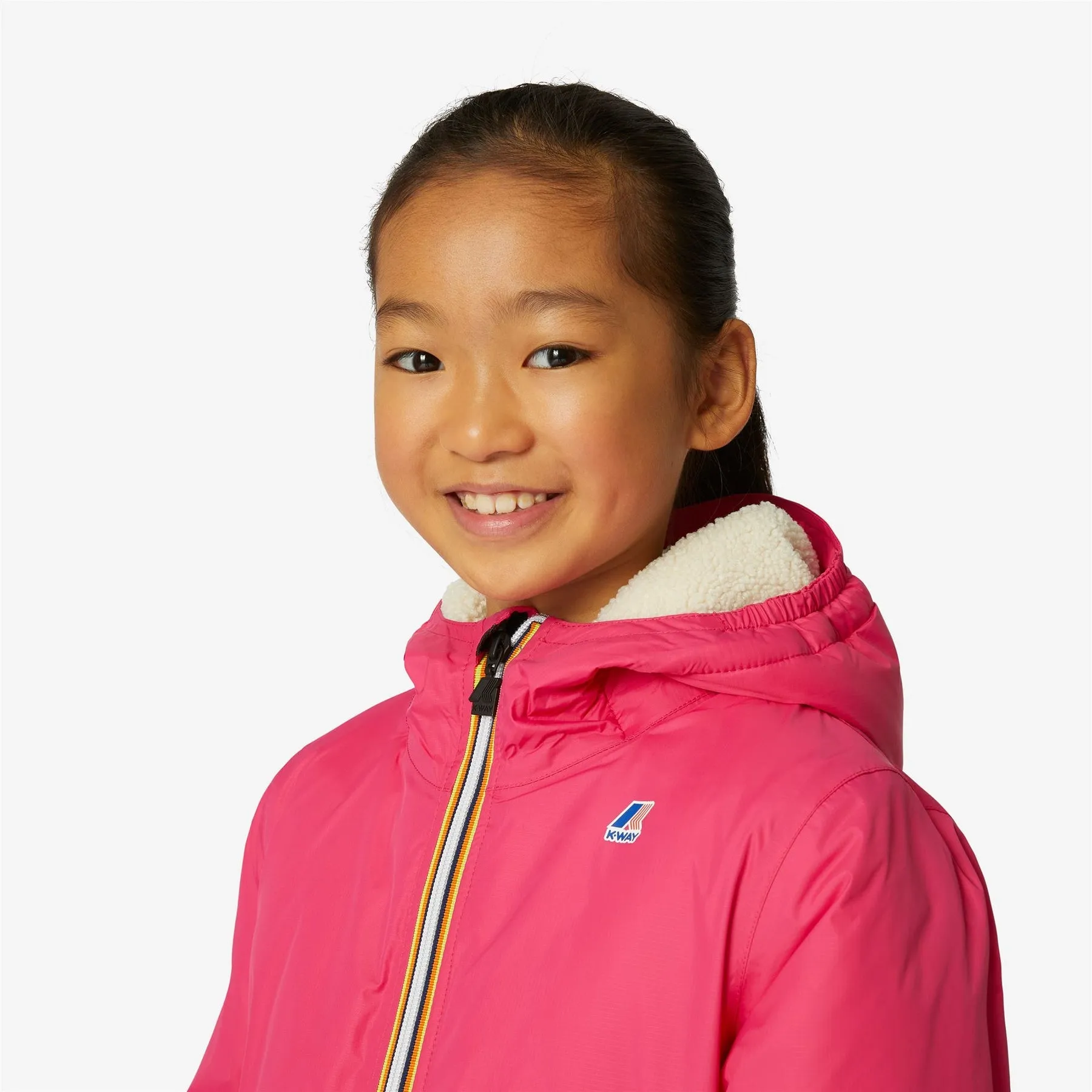 Claude Orsetto - Kids Sherpa Lined Waterproof Jacket in Ecru - Fuchsia Magenta