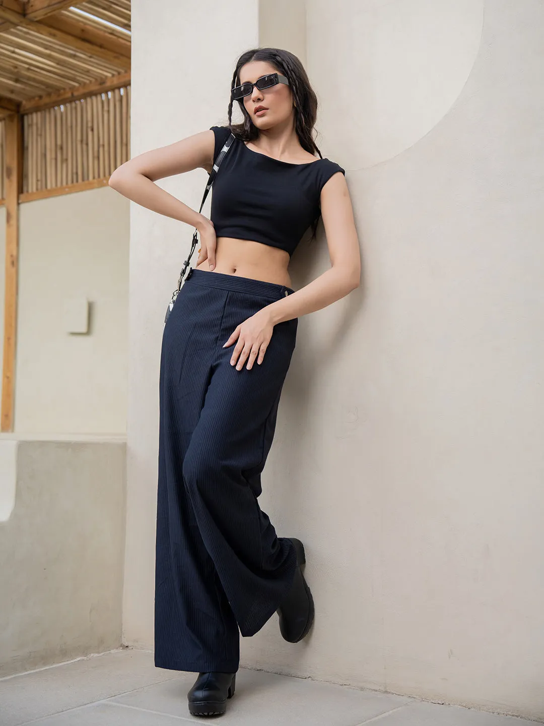 Corduroy Black High Waist Pants