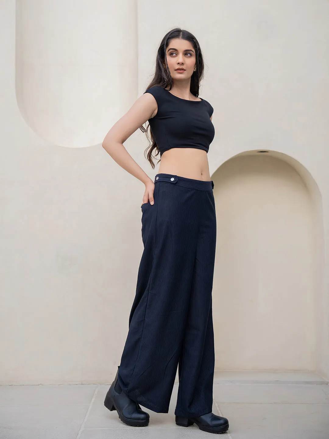 Corduroy Black High Waist Pants