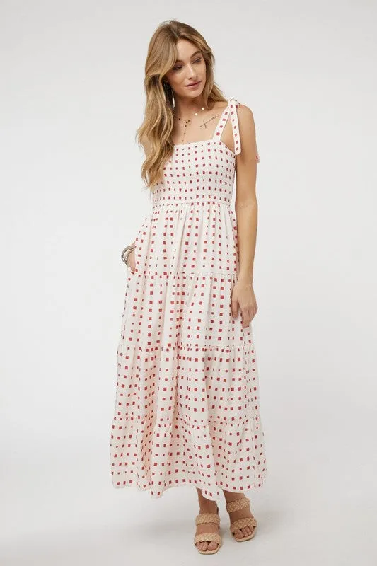 Davi & Dani Printed Smocked Ruffle Maxi Dress