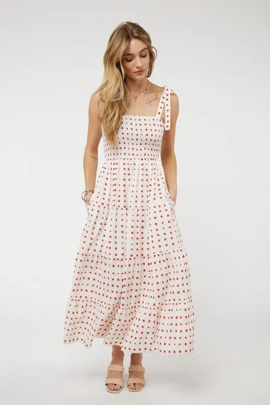 Davi & Dani Printed Smocked Ruffle Maxi Dress