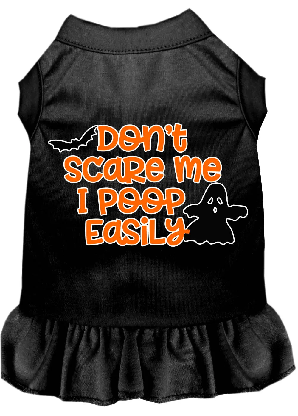 Don't Scare Me, Poops Easily Screen Print Dog Dress Black Sm