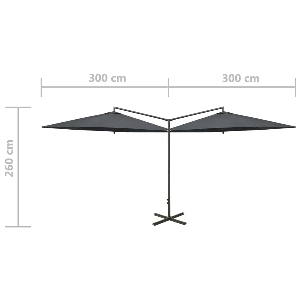 Double Garden Parasol with Steel Pole Anthracite 600 cm