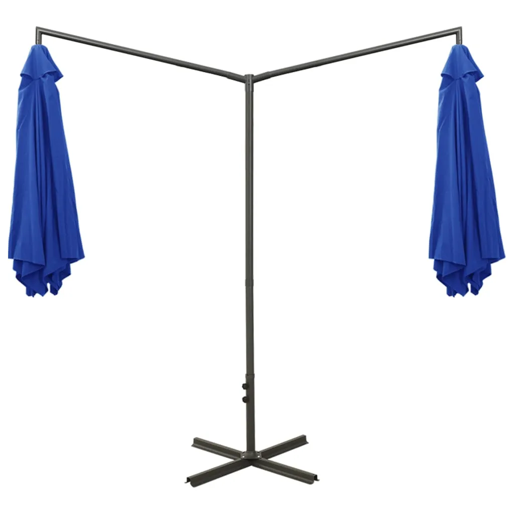 Double Garden Parasol with Steel Pole Azure Blue 600 cm