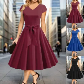 Elegant V-Neck Bow Maxi Dress for Women