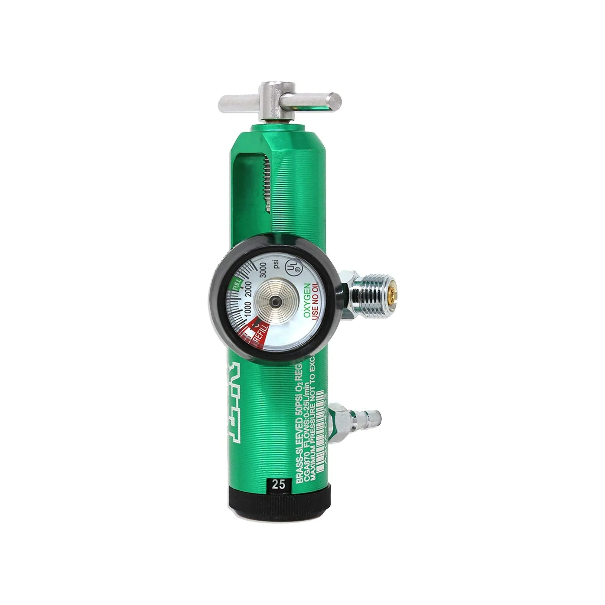 Ever Ready First Aid Oxygen Regulator CGA-870 Gauge Flow Rate - 0-25LPM