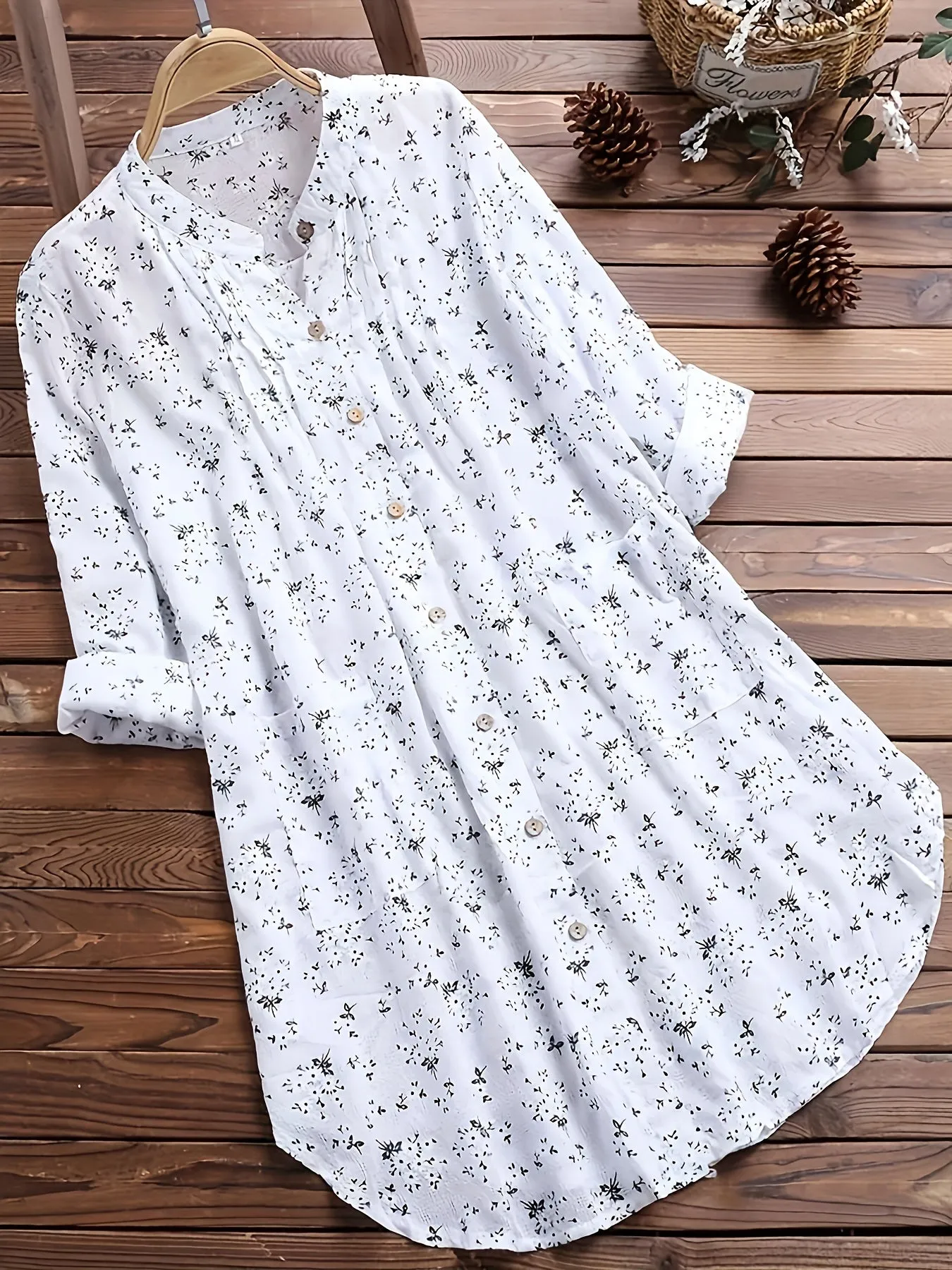 Floral Print Plus Size Button Up Shirt for Casual Wear