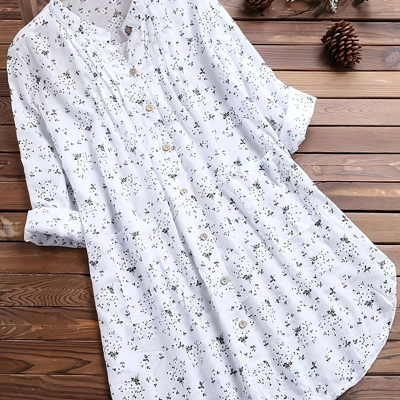 Floral Print Plus Size Button Up Shirt for Casual Wear