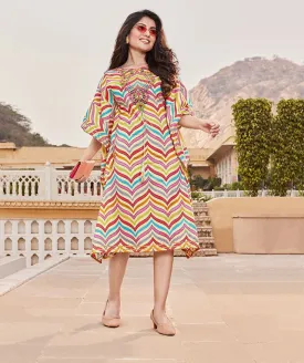 Kajal Style Cotton Multicolored Kaftans Dress with Fancy Embroidery