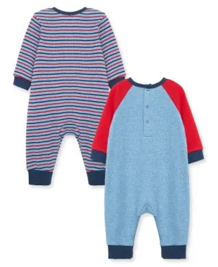 LIttle Me Train Stripe 2pk Coverall