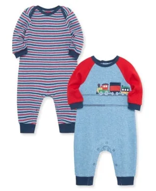 LIttle Me Train Stripe 2pk Coverall