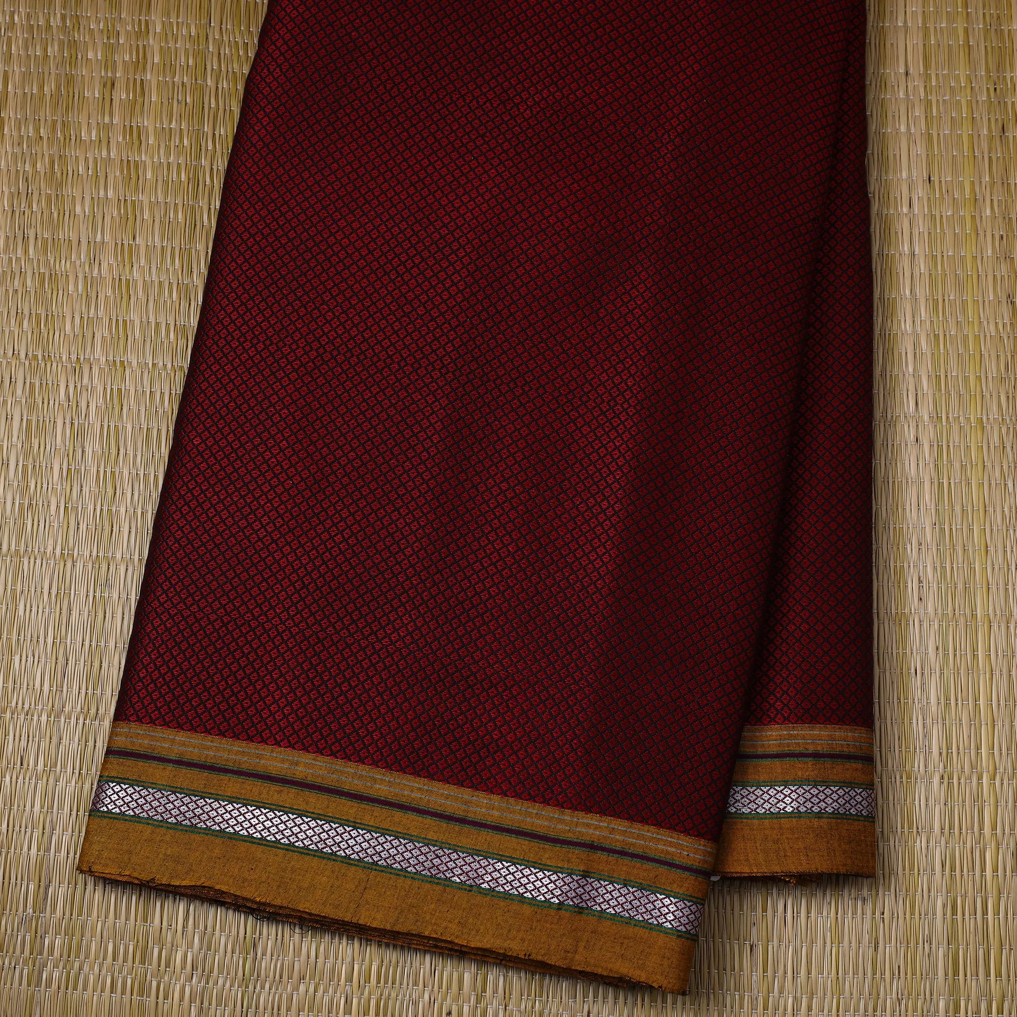 Maroon - Traditional Khun Weave Cotton Fabric 44