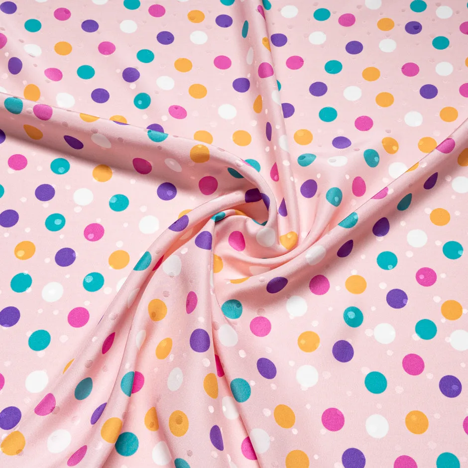 Multi Spot Printed Candy Pink Silk Jacquard