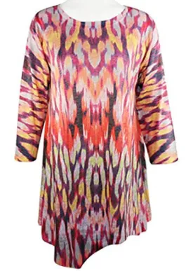 Nally & Millie - Cascades, Scoop Neck 3/4 Sleeve Geometric Print Knit Tunic