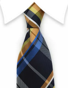 Navy, Mustard, Blue & Orange Plaid Tie