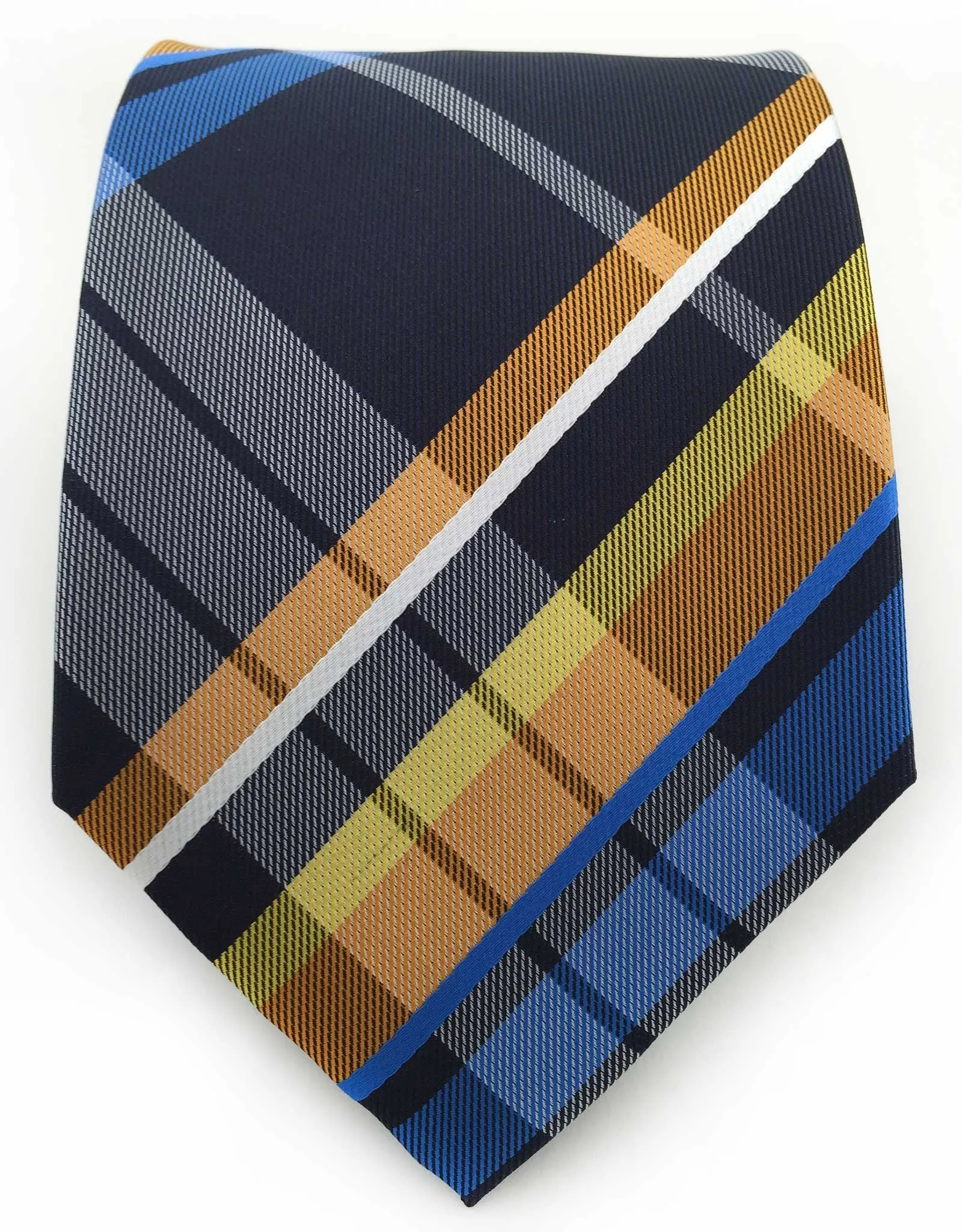 Navy, Mustard, Blue & Orange Plaid Tie