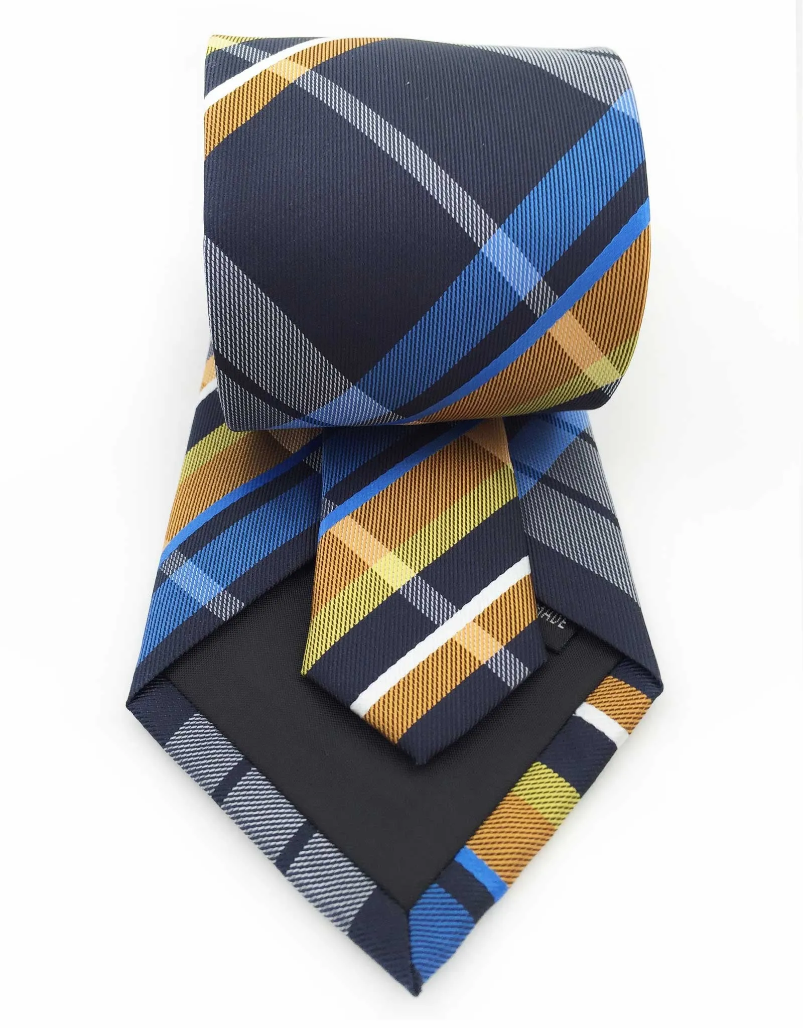 Navy, Mustard, Blue & Orange Plaid Tie