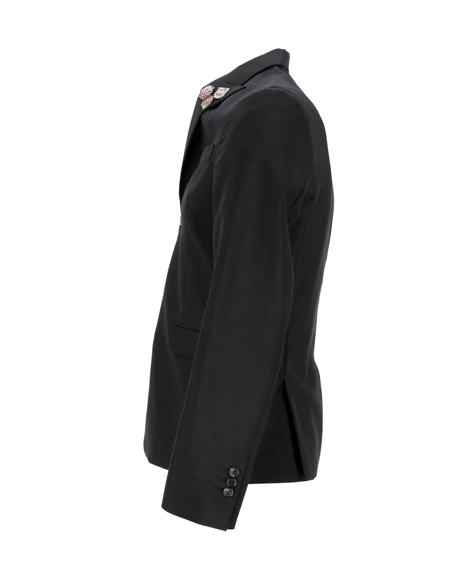 Polished Black Blazer with Edgy Pins