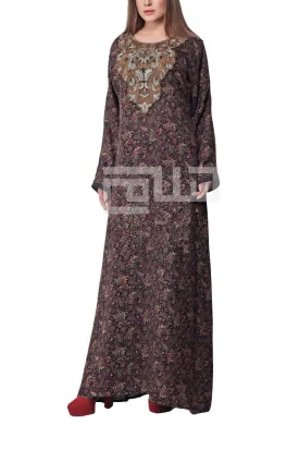 Premium Multi Color Finest Nida Fabric, Closed Kaftan/ maxi dress, Neck Embroidery.