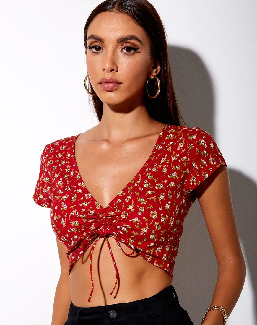 Raeto Crop Top in Falling For You Floral Red