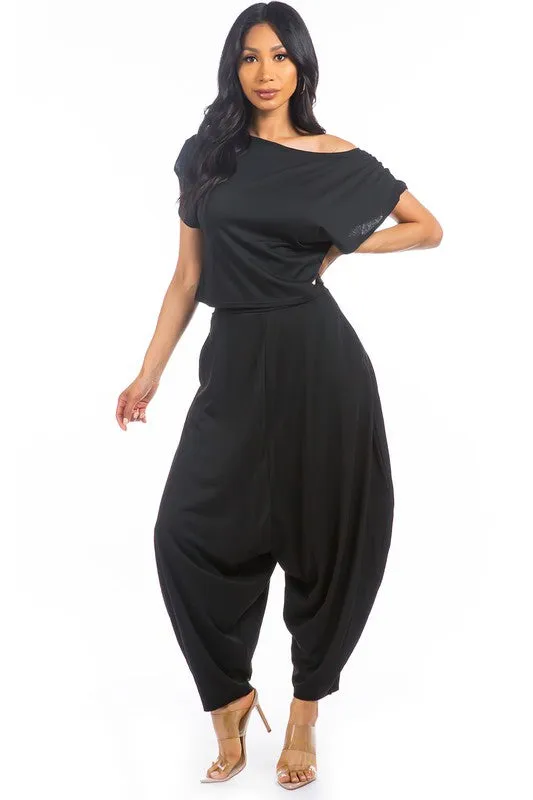 TEEK - 2PC BLACK ONE SHOULDER POCKETED PANTS SET