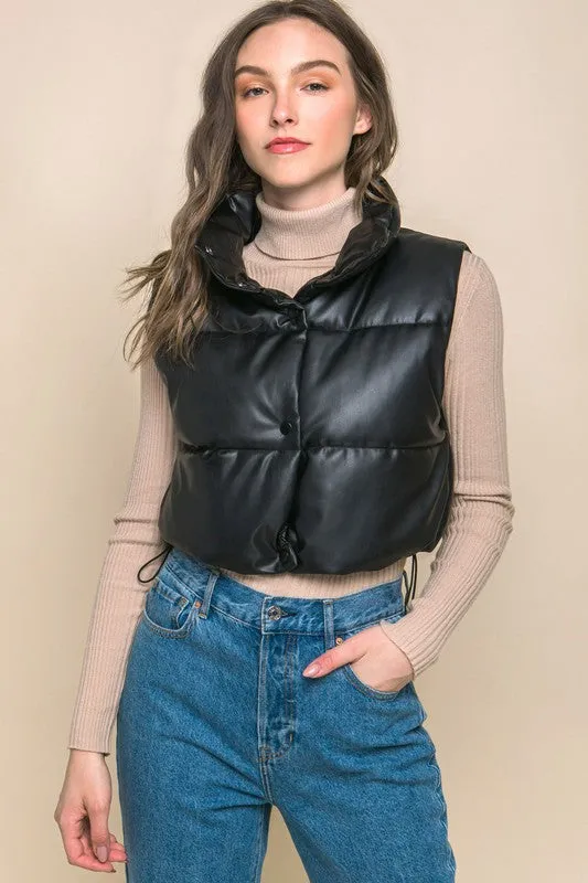 TEEK - PU Faux Leather Puffer Vest