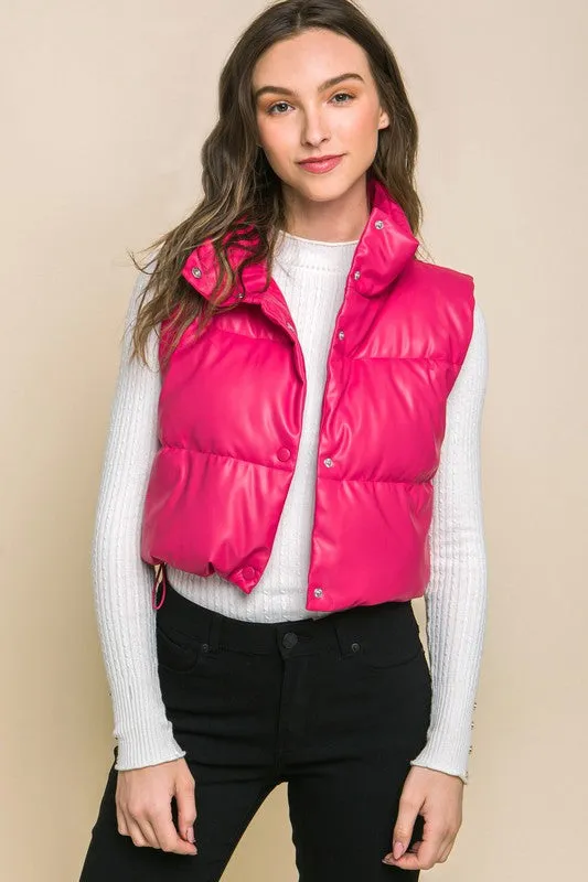 TEEK - PU Faux Leather Puffer Vest