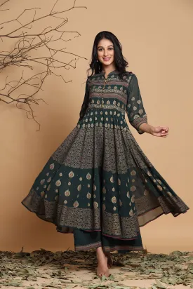 Women Jade Green Georgette Ethnic Motif Dress