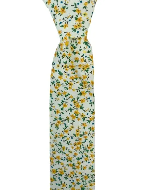 Yellow Flowers and Green Leaf Men's Tie